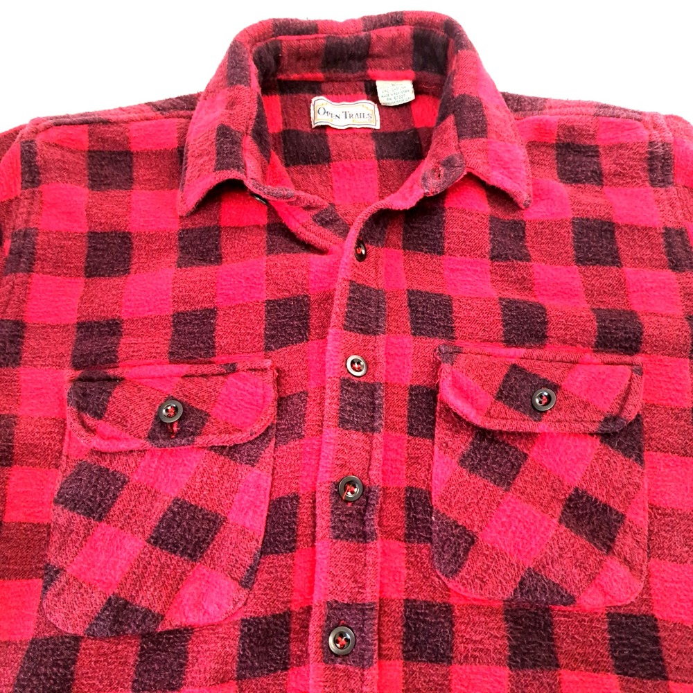 Vintage 90s Open Trails Flannel‎ Shirt Men's L Buffalo Plaid Button Up Grunge